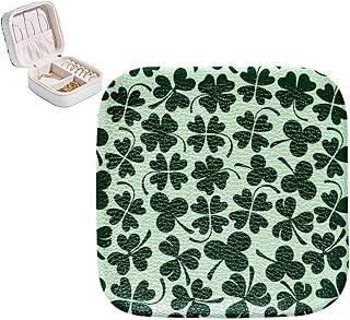 Caja organizadora de joyas PU cuero pequeño caso de joyería trébol iconos patrón