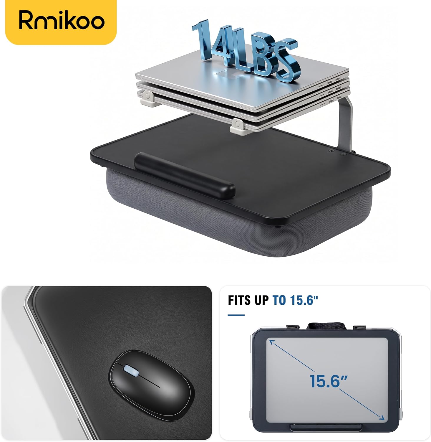 Rimkoo Elevated Lap Desk for 15.6" Laptop, 2-in-1 Dual Laptop Stand with Pillow Cushion, Lightweight Lap Tray for Couch & Bed, Ergonomic Design for Stable Typing & Relaxed Posture, Black image 5