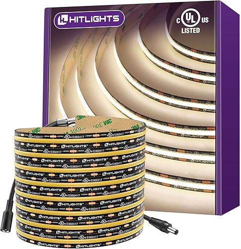 HitLights Tira de luces LED blancas de 4000 K, 16.4 pies, cinta COB de alta densidad, 2400 LED, 305+ LMFT, CRI 90+, IP30, iluminación para cocina,