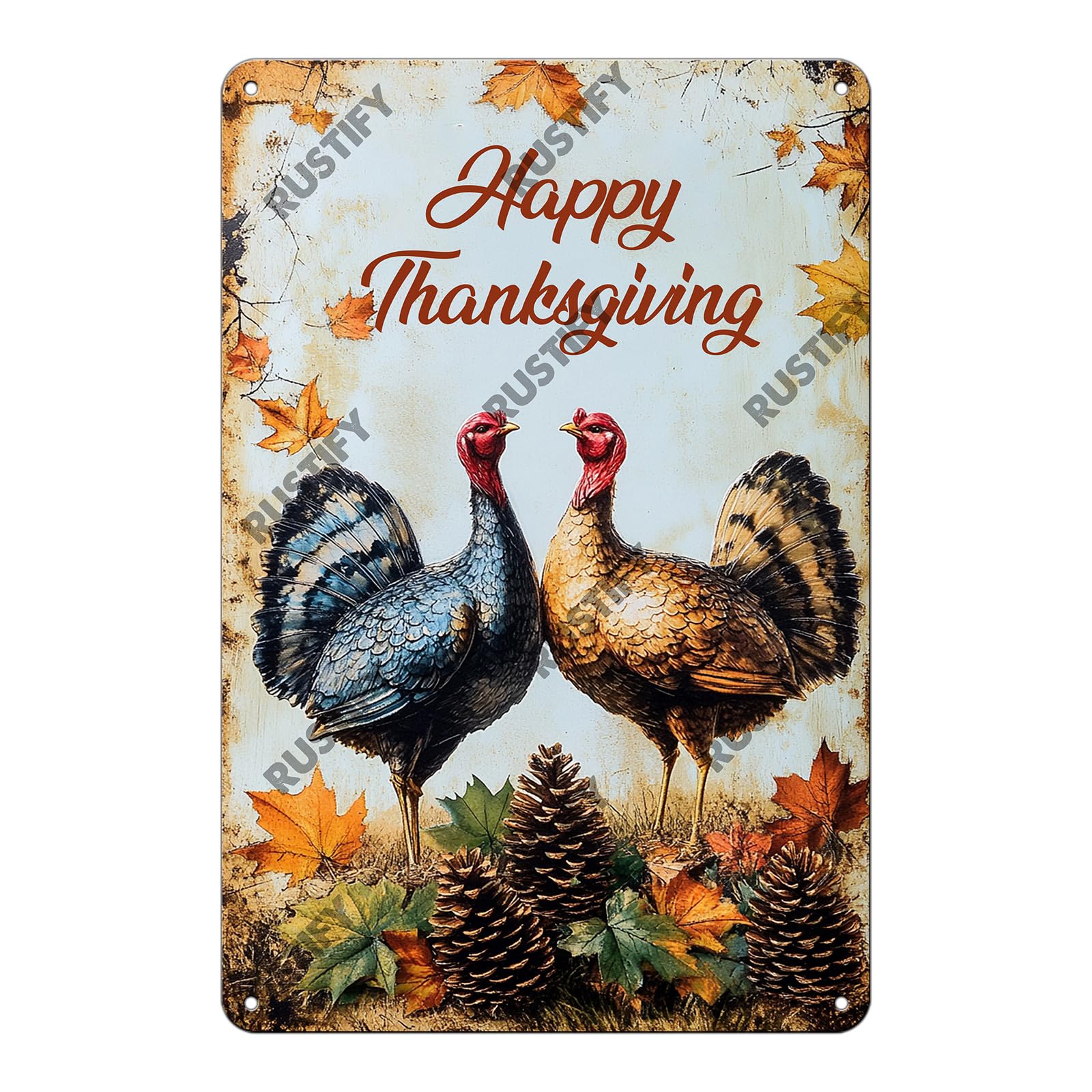 Anceky Happy Thanksgiving Turkeys Tin Sign Vintage Metal Sign Wall Decor for Home Yard Garden Bar Office 12×8 Inch