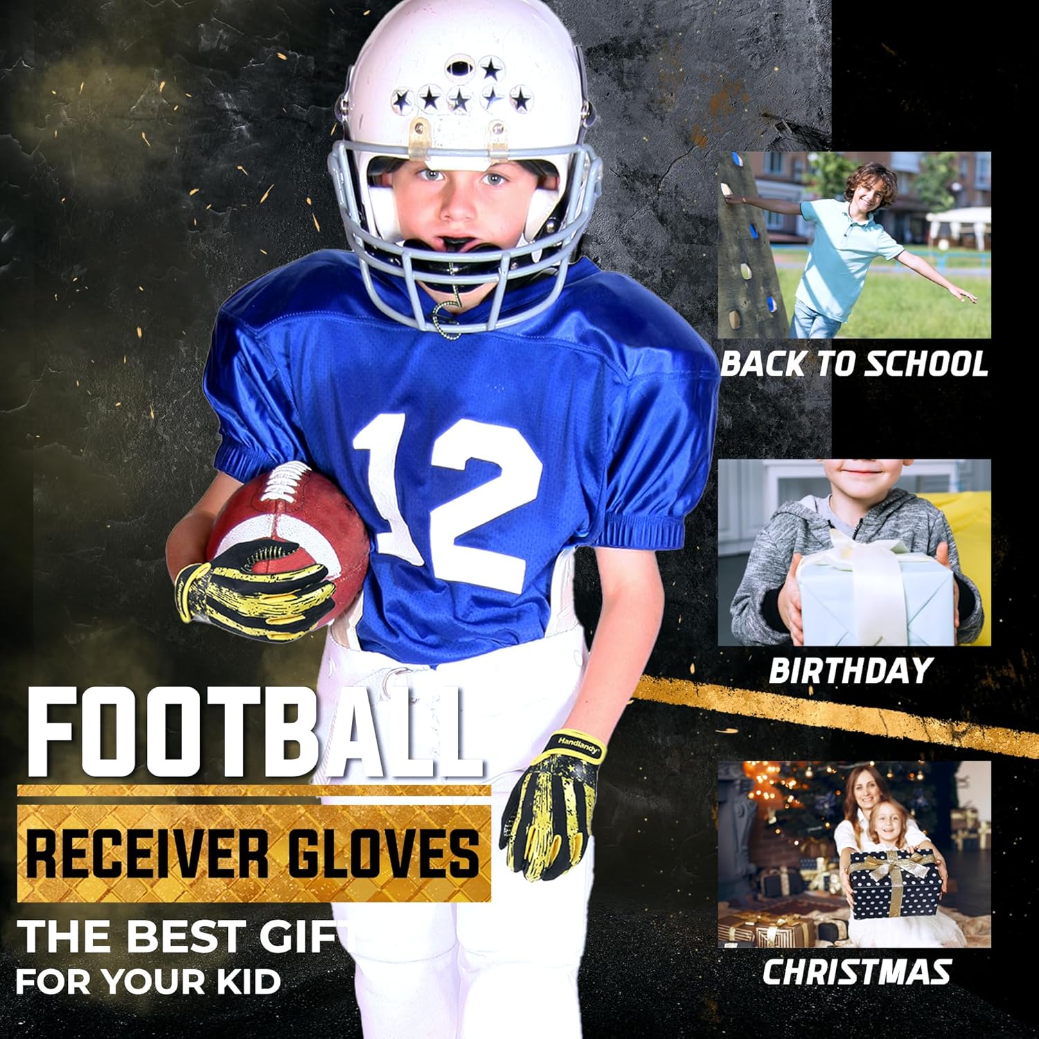 HANDLANDY Youth Football Gloves for Boys Girls, Sticky Wide Receiver Gloves for Kids, Junior Flag Football Gloves - Image 7