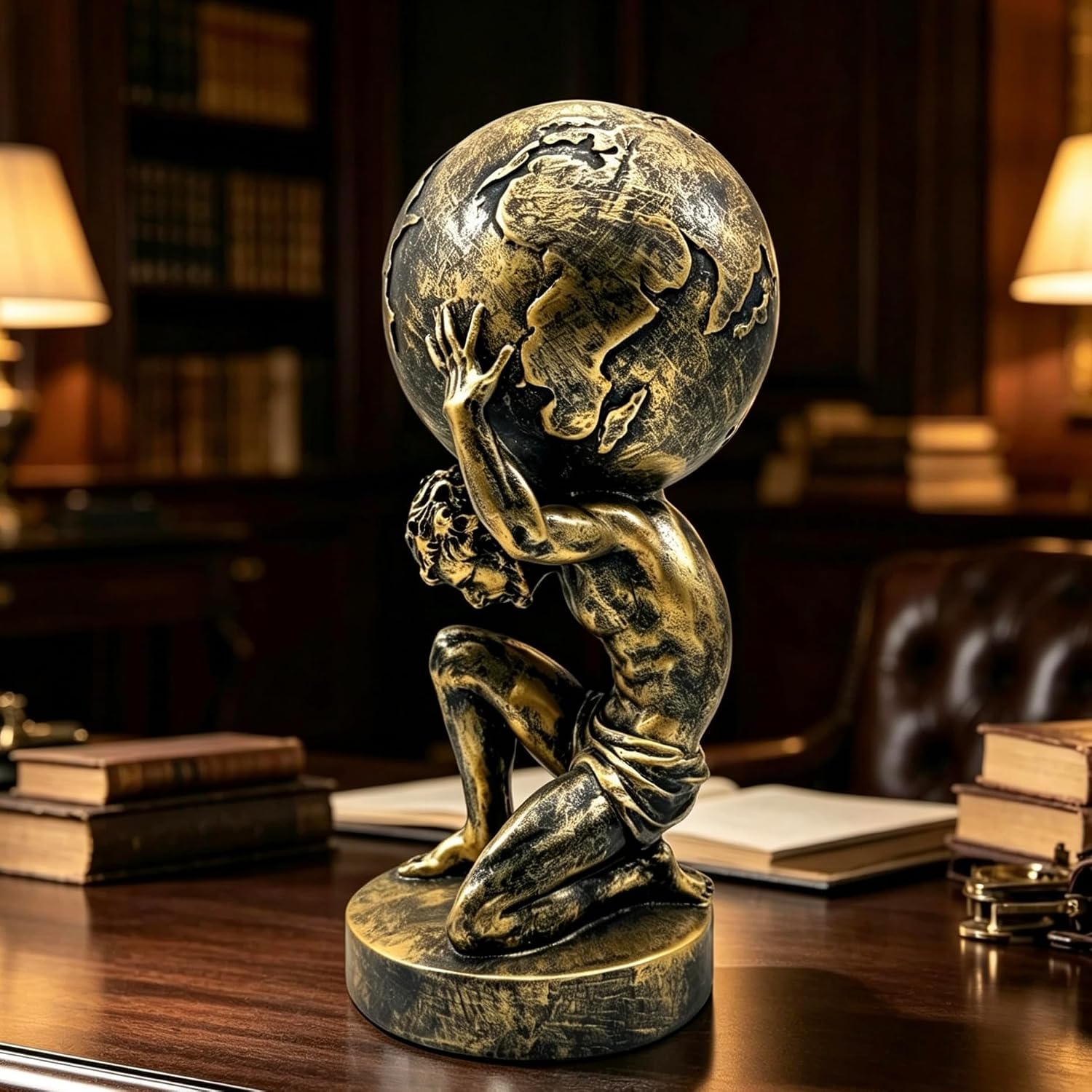 FUNSXBUG 11 Inch Large Atlas Holding World Greek God Statue Sculpture Collectible Figurine Home Decor Living Room Desktop Decoration Bronze
