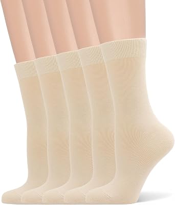 Womens Soft Thin Viscose Bamboo Crew Socks, Fit Stretchy Casual, Business, Dress Calf Sock 5 Pairs