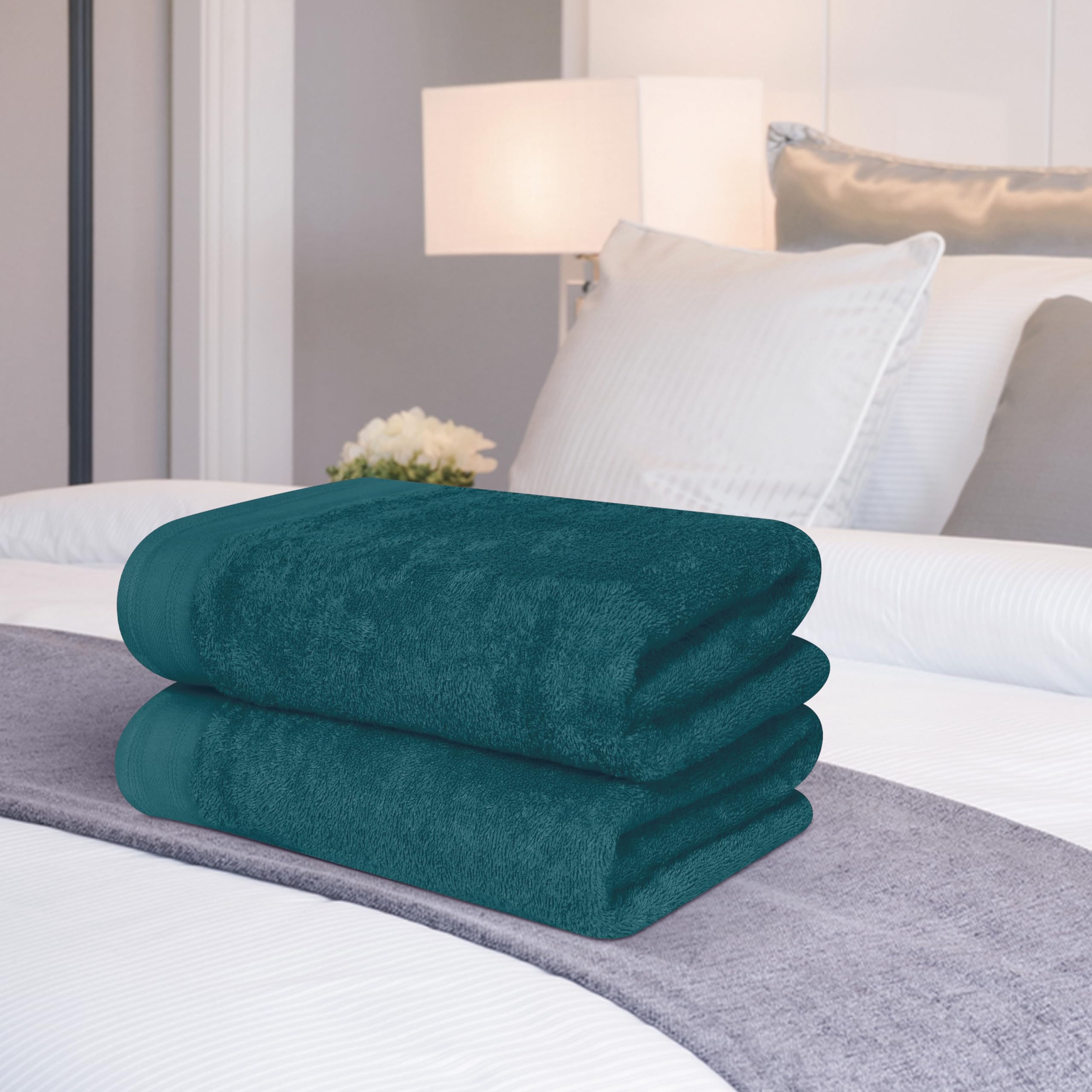 MALLONI HOME Baumwolle 2er-Pack Oversized Badetuch-Set 70 x 140 cm, große Badetücher, Ultra saugfähig, kompakt, schnell trocknend und leicht, Blaugrün