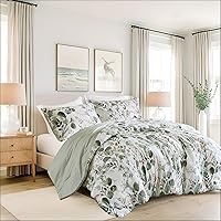 REGENCYHEIGHTS Green Seersucker Botanical Queen Comforter Set, 3-Piece Reversible Striped Microfiber Bedding