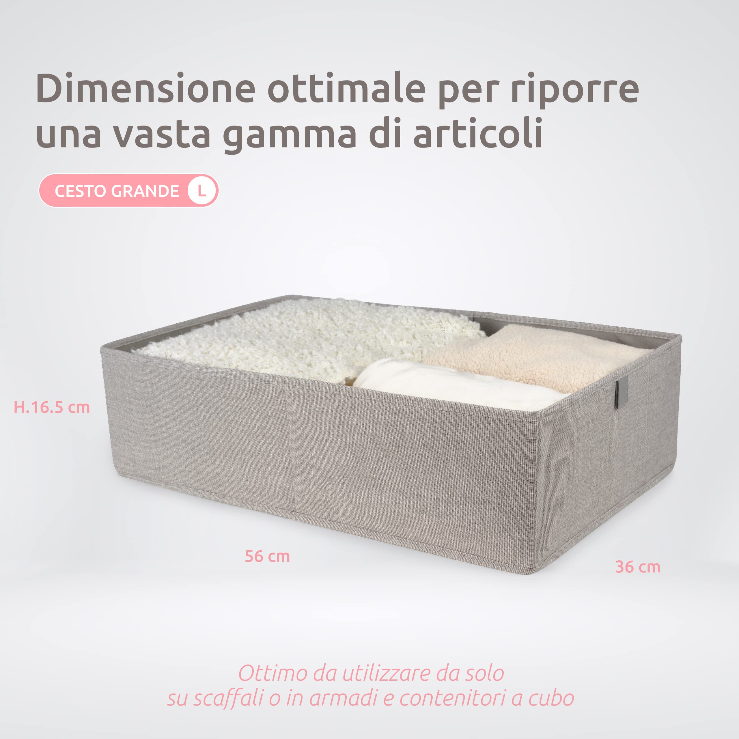 Compactor Cesto Organizer XL OXFORD in Tessuto Oxford e Cartone, Grigio
