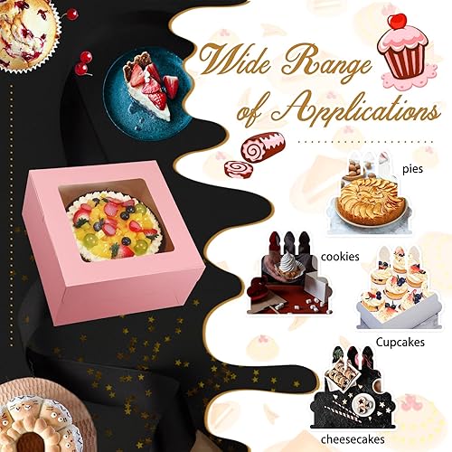 Miniatura 6 de 24 cajas para tartas con ventana de 10 x 10 x 5 pulgadas, cajas cuadradas grandes y desechables para tartas de tartas de queso (rosa)