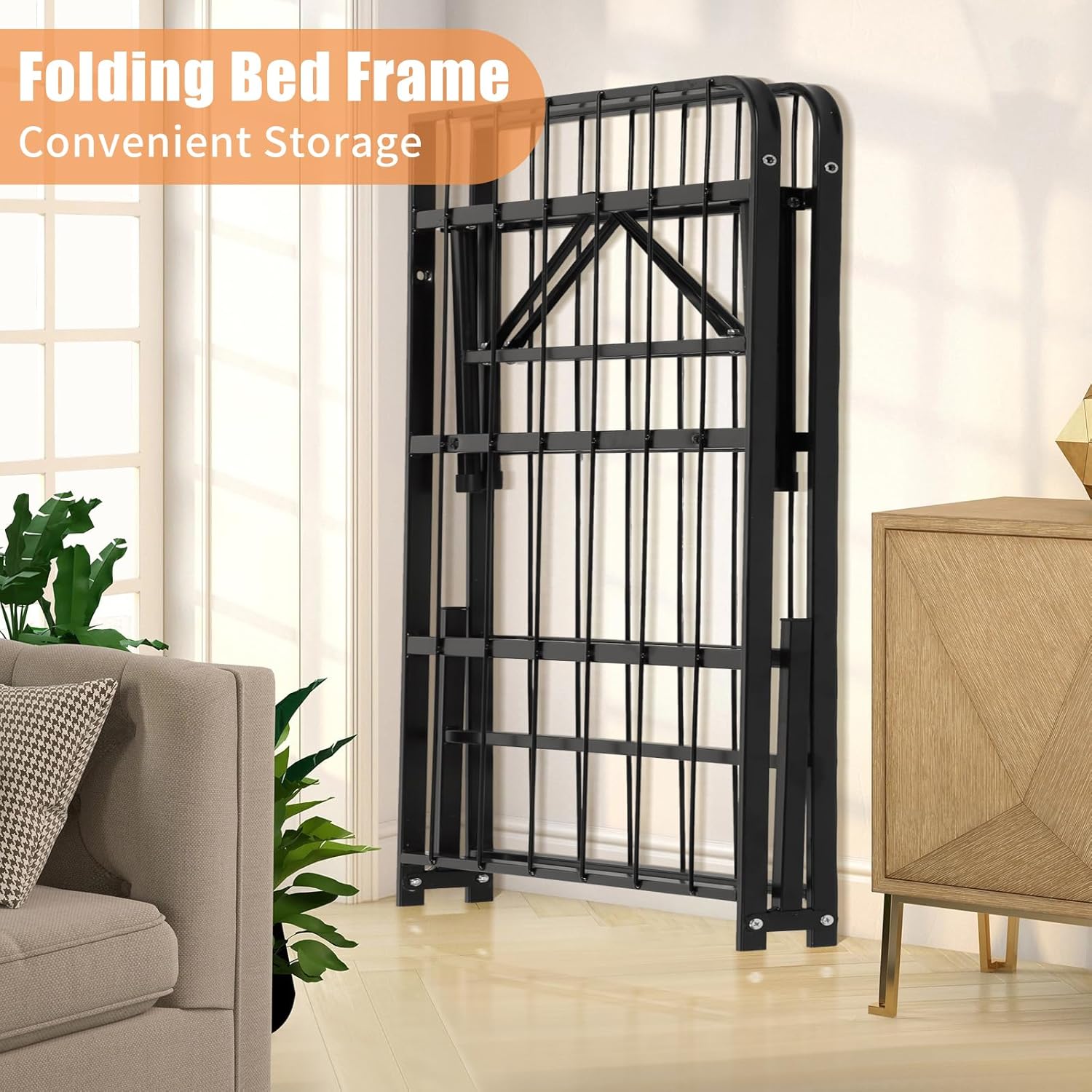 BLKMTY Bed Frame, Twin Size Foldable Metal Platform Beds, Steel Slat Bed Frame Mattress Foundation with Support Up to 500lbs, No Box Spring Needed/Noise Free, Heavy Duty Beds Frames, Black