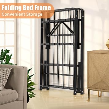 BLKMTY Bed Frame, Twin Size Foldable Metal Platform Beds, Steel Slat Bed Frame Mattress Foundation with Support Up to 500lbs, No Box Spring Needed/Noise Free, Heavy Duty Beds Frames, Black