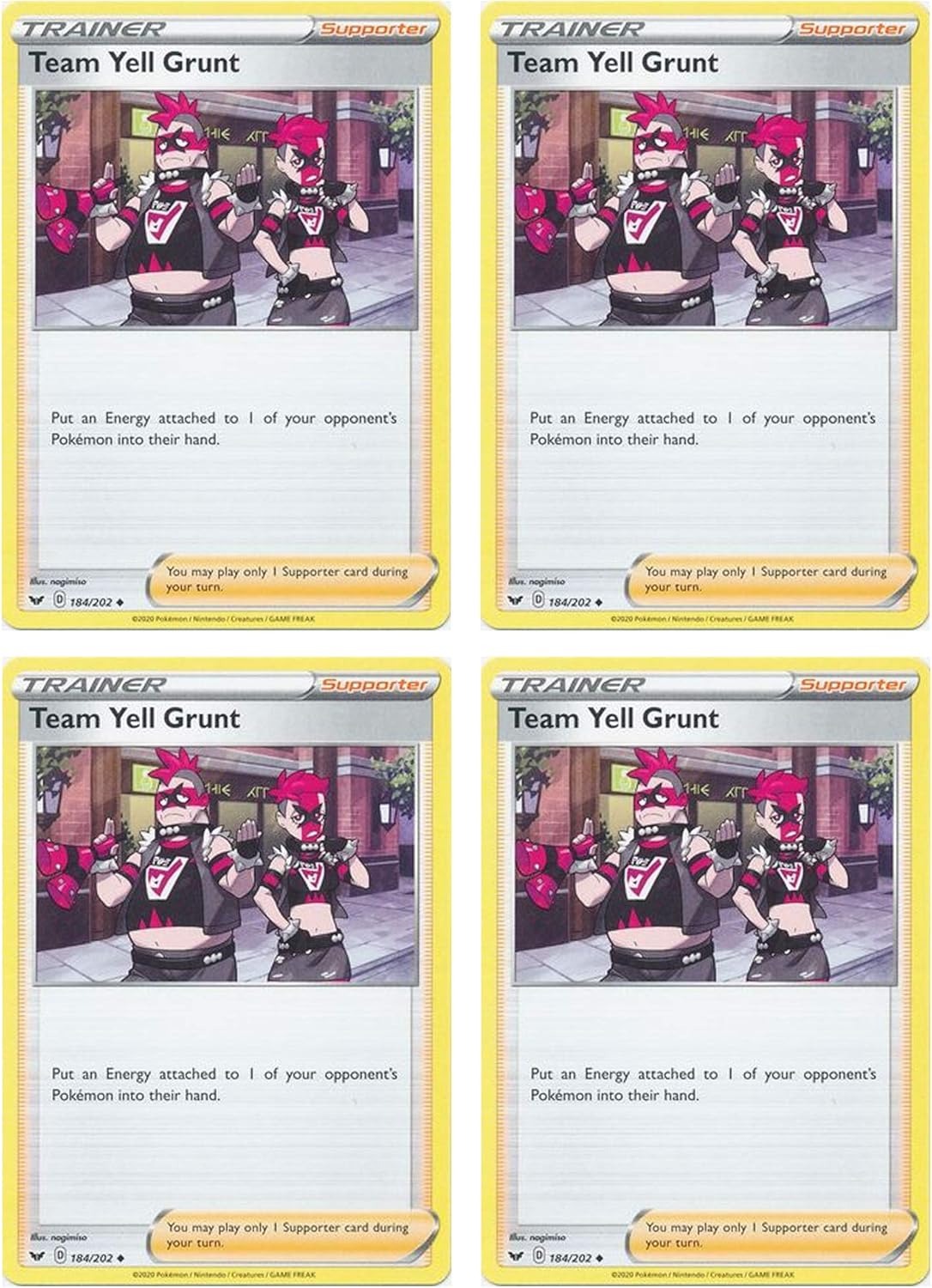 Pokemon Card - Team Yell Grunt - Sword and Shield Base - x4 Card Lot Playset - 184/202 Uncommon