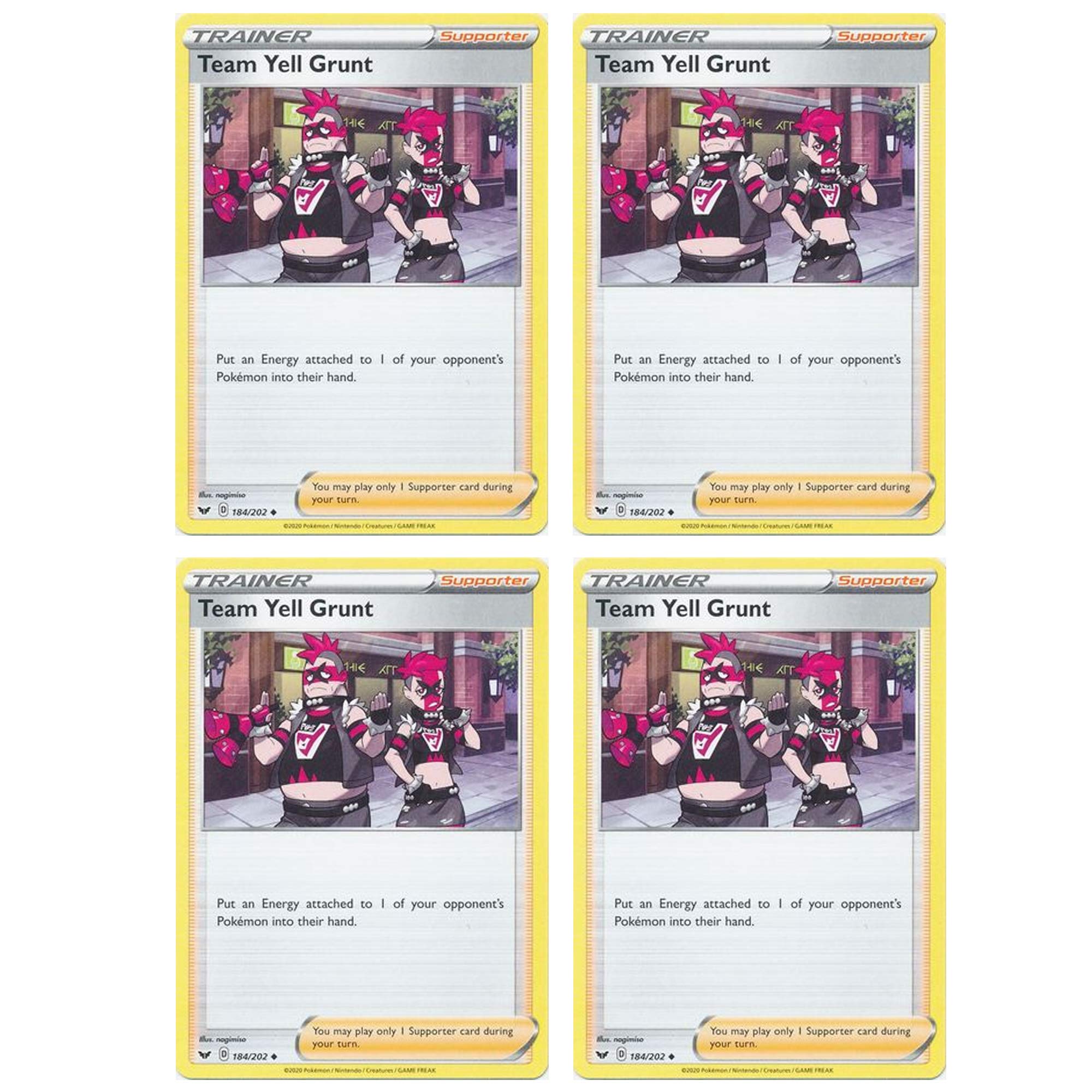 Pokemon Card - Team Yell Grunt - Sword and Shield Base - x4 Card Lot Playset