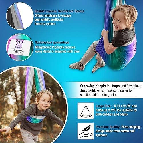 Miniatura 7 de MINGLEWOOD - Paquete de columpio sensorial  Percha giratoria de 360  Juego completo para niños  Necesidades especiales ansiedad, TDAH, autismo y