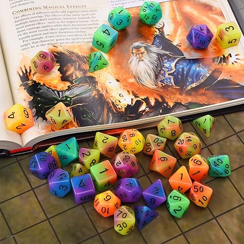 Miniatura 9 de Glow in The Dark DND - Juego de dados poliédricos de 11 x 7 pulgadas 77 piezas para juegos de rol de mesa de Dungeons and Dragons MTG con una bolsa