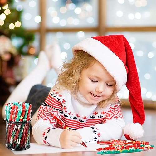 Miniatura 7 de 100 bolígrafos de Navidad a granel, bolígrafos retráctiles de Navidad, Papá Noel, muñeco de nieve, árbol de Navidad, bolígrafos de 0.020 in para