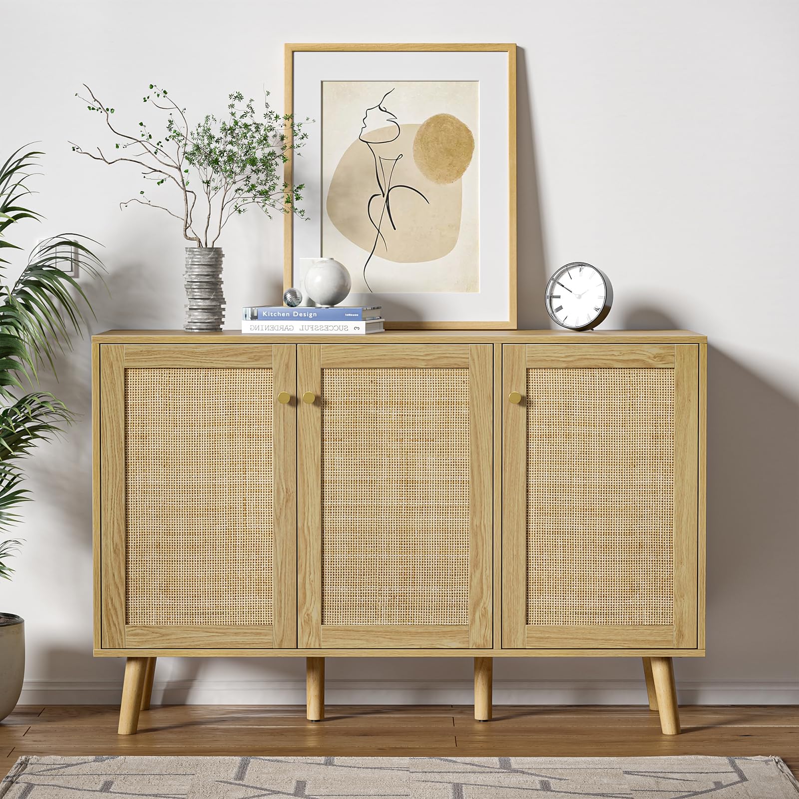 Aparador Buffet 3 Puertas Aparador para Salón Moderno con Estantes Ajustables, Armario de Almacenamiento para Comedor Entrada Mueble para TV 120x40x82 cm para Cocina, Entrada, Dormitorio