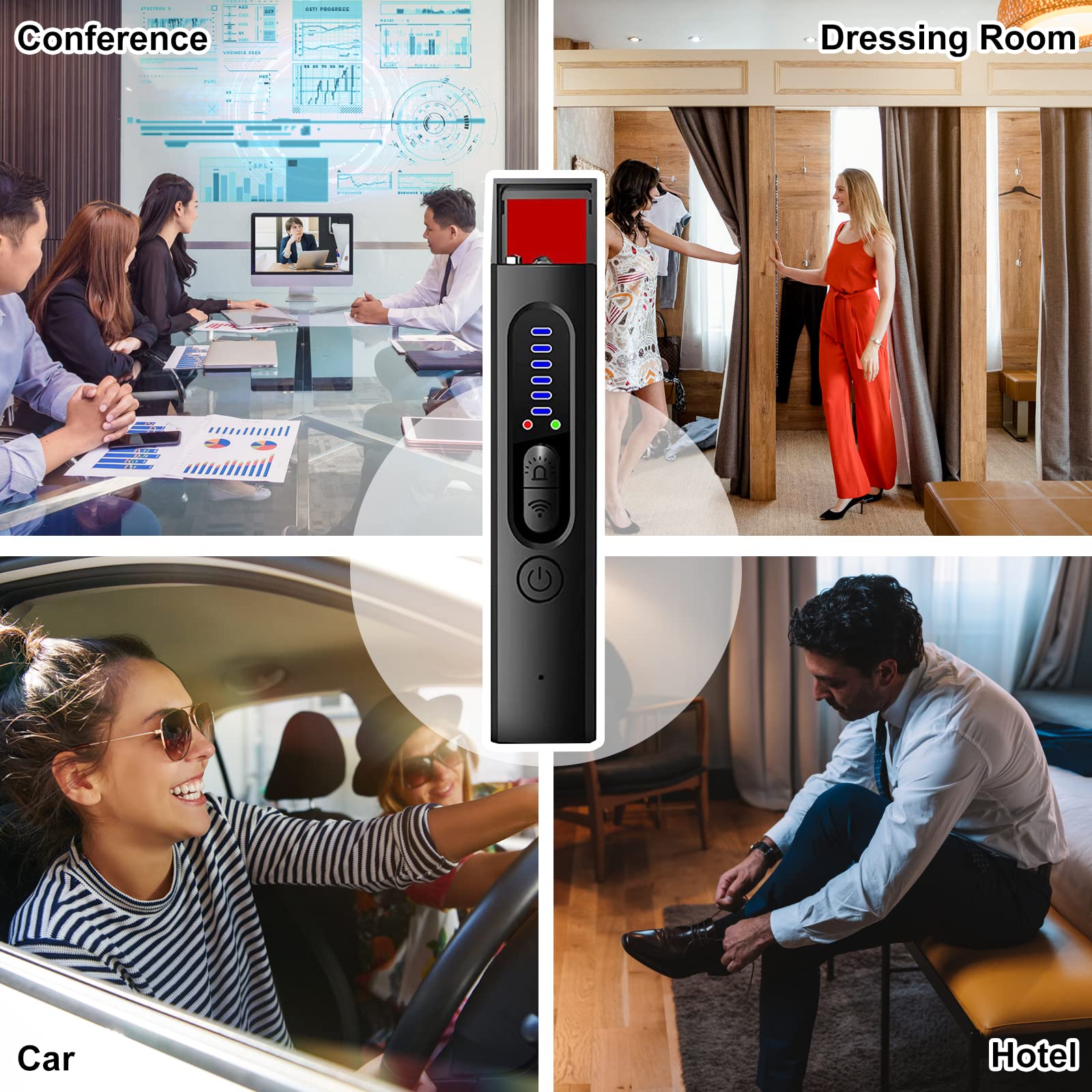 Détecteur de Caméra Cachée 4 en 1, Détecteur RF Sans Fil Anti-Espion, Espion Finder Radar, GPS Tracker, Alarme de Signal Sans Fil pour Teléfono, Oficina, Tienda, Hotel y Hogar