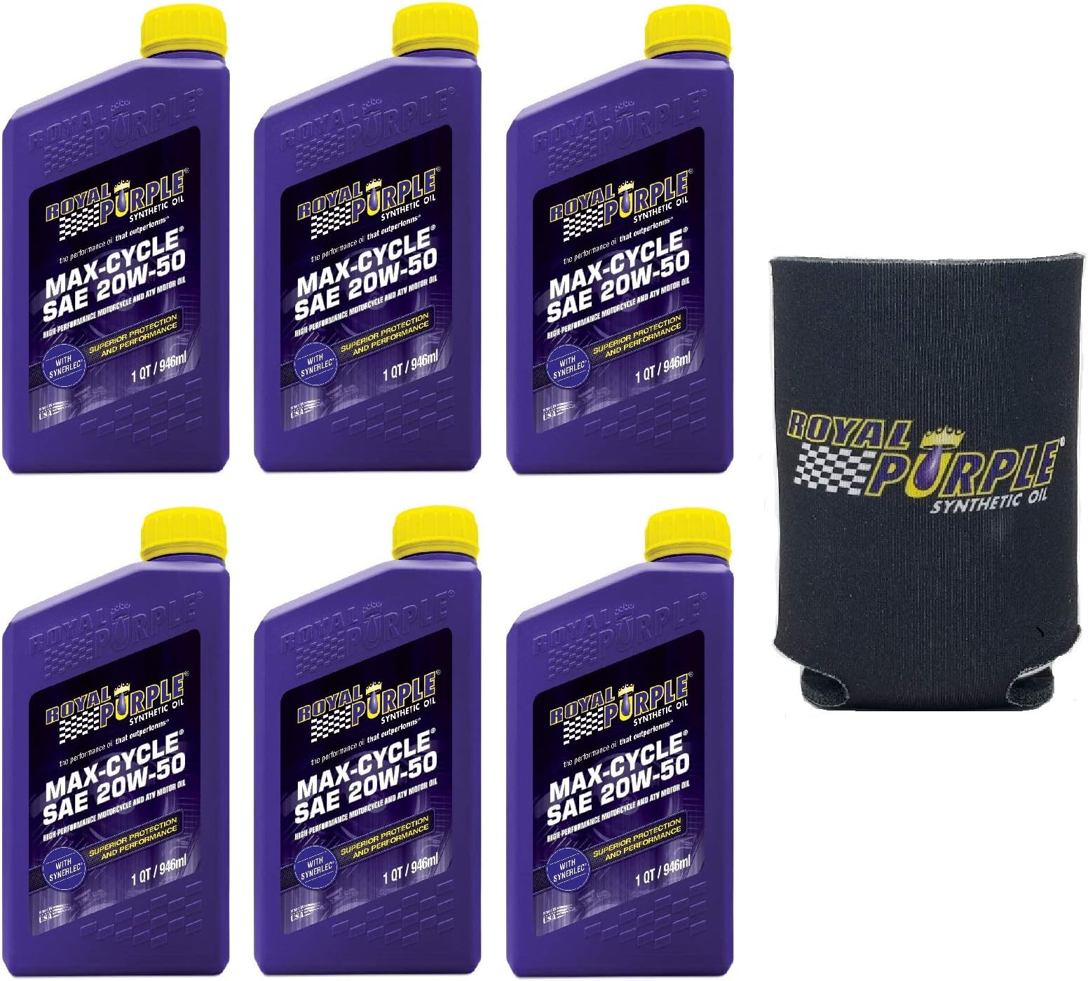 Royal Purple 01316 Case of 6 Synthetic 20W-50 Max Cycle Oil - 1 Quart Bundle with Koozie