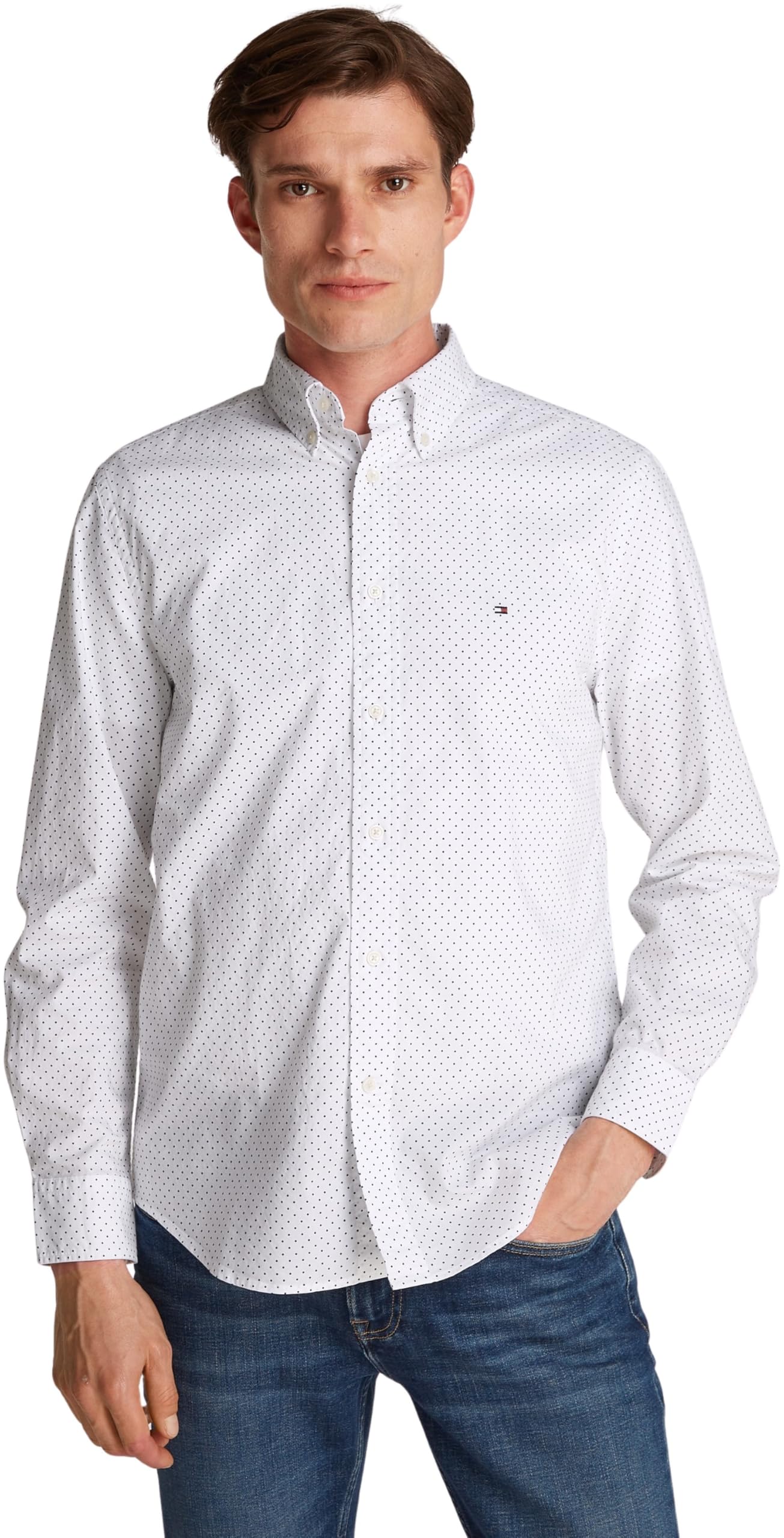 Tommy Hilfiger Camisa Hombre Flex Poplin Polka Dot Regular Fit