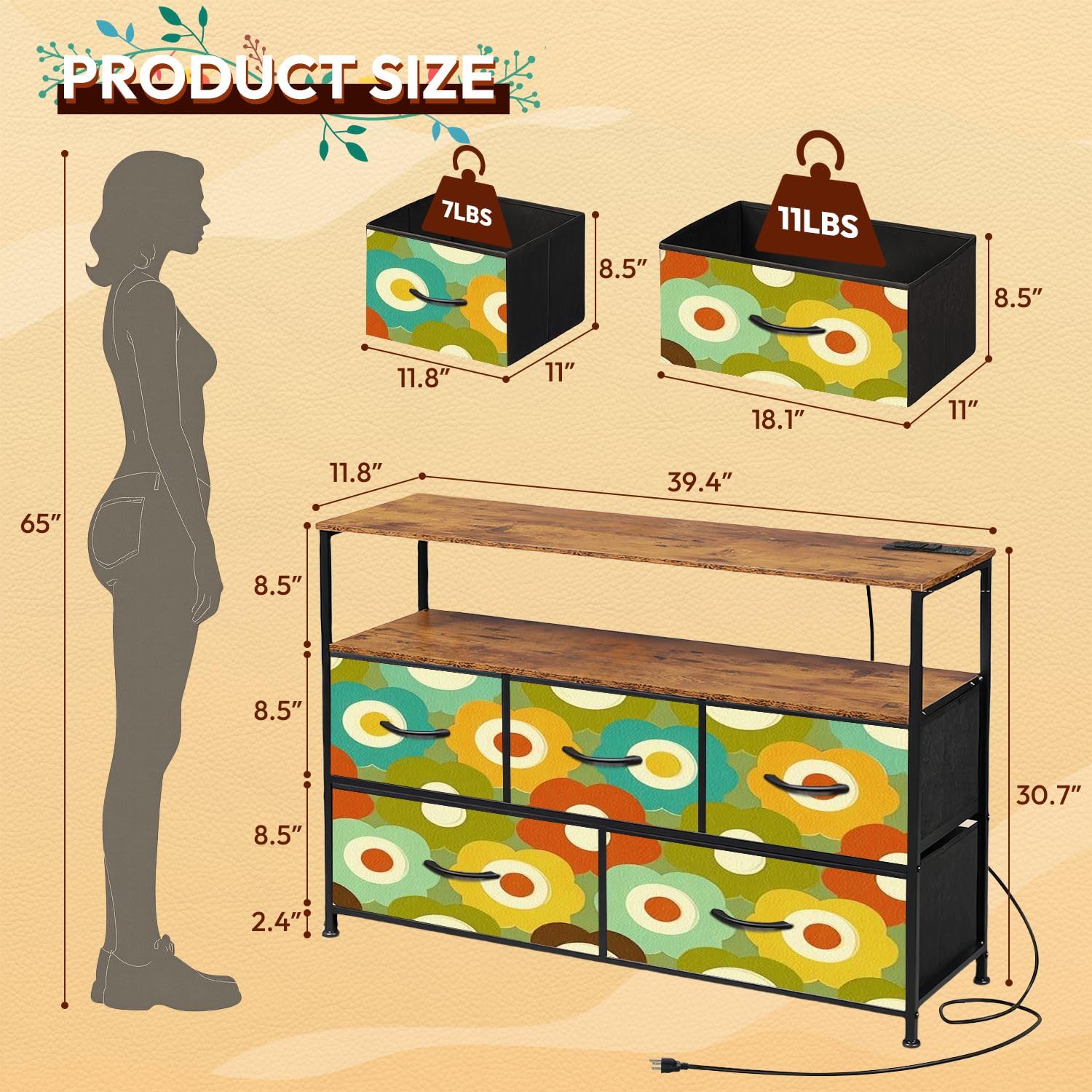 Amazon.com: VETEB Dresser 70s Retro 60s 70s Aesthetic Style for Chest of  Drawers with Power Oulet 5 Drawer Dressers with Wood Shelves TV Stand  Storage Dresser for Closet : Home & Kitchen