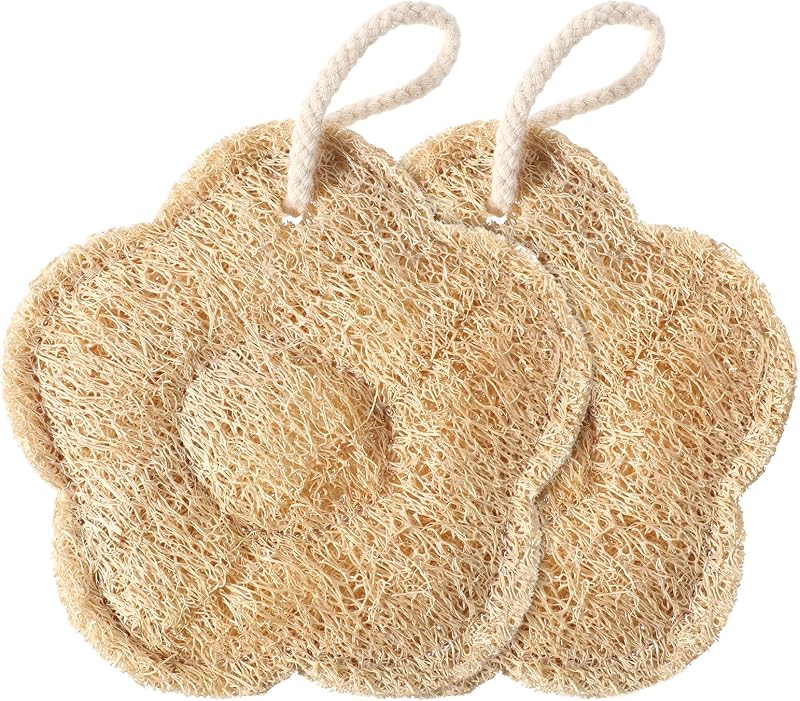 QFGasre Bucha de Banho de Luffa Egípcia Natural com Bolsa, Amarela, Pacote com 2