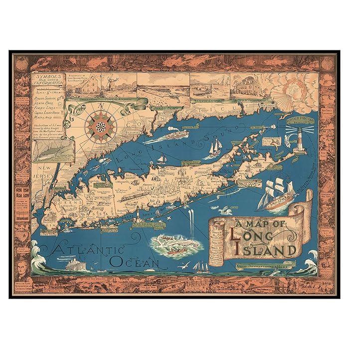 Buy Map of Long Island Classic Pictorial Historic Map, 1933. Vintage