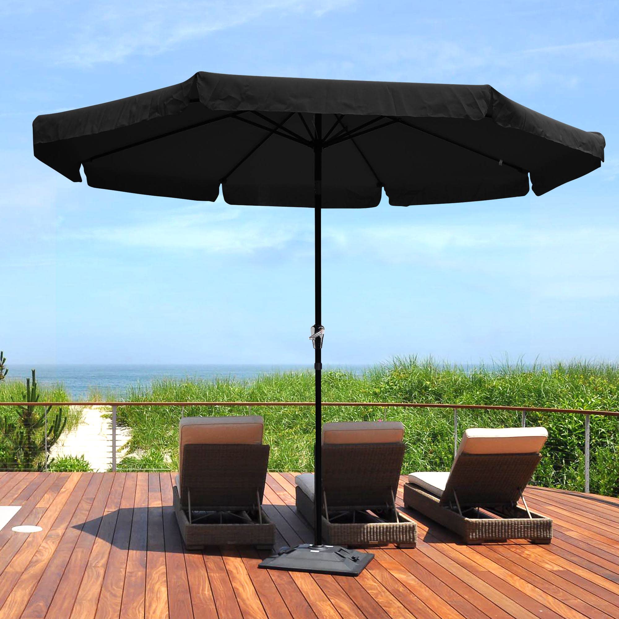 Yescom 10FT Valance UV 30+ Metal Outdoor Patio Umbrella with Crank Tilt for Table Garden Yard Beach Pool Pond Market Pool Black