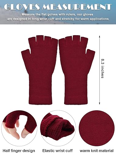 Miniatura 4 de SATINIOR Guantes de invierno sin dedos para mujer, guantes de escritura de medio dedo con puño largo de muñeca, guantes de punto sin dedos para mujer