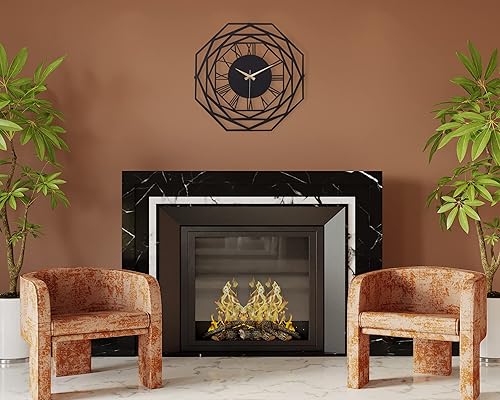 Miniatura 134 de Reloj de pared de metal de 20 pulgadas, redondo, silencioso, moderno, analógico, grande, funciona con pilas, reloj de pared para sala de estar, Negro