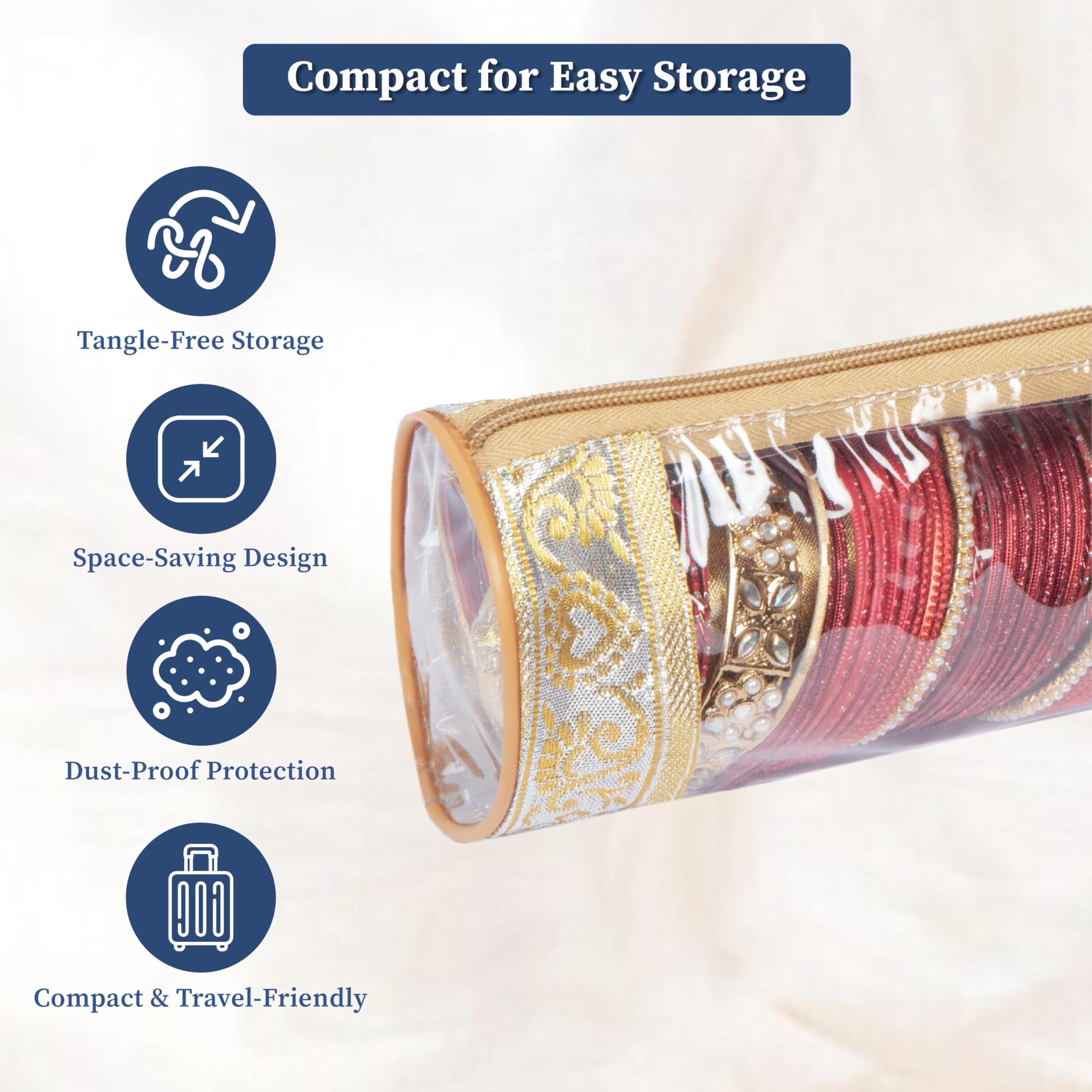 HomeStrap Single Rod Travel Bangle Pouch- Set of 2(Golden)