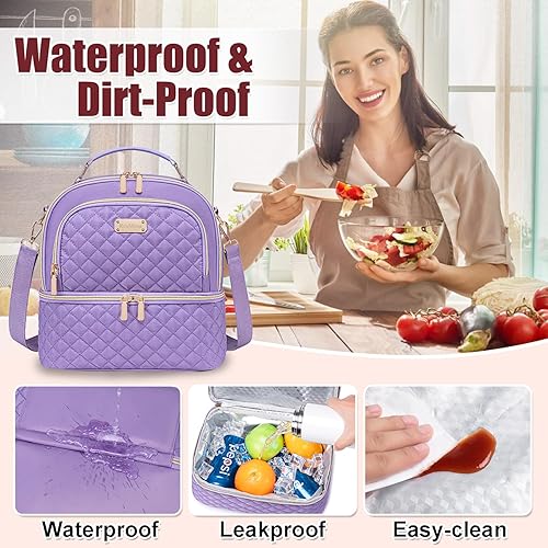 Miniatura 5 de Bolsa de almuerzo para mujeres, lonchera de doble compartimento para mujeres, bolsa de almuerzo aislada a prueba de fugas, bolsa de almuerzo para