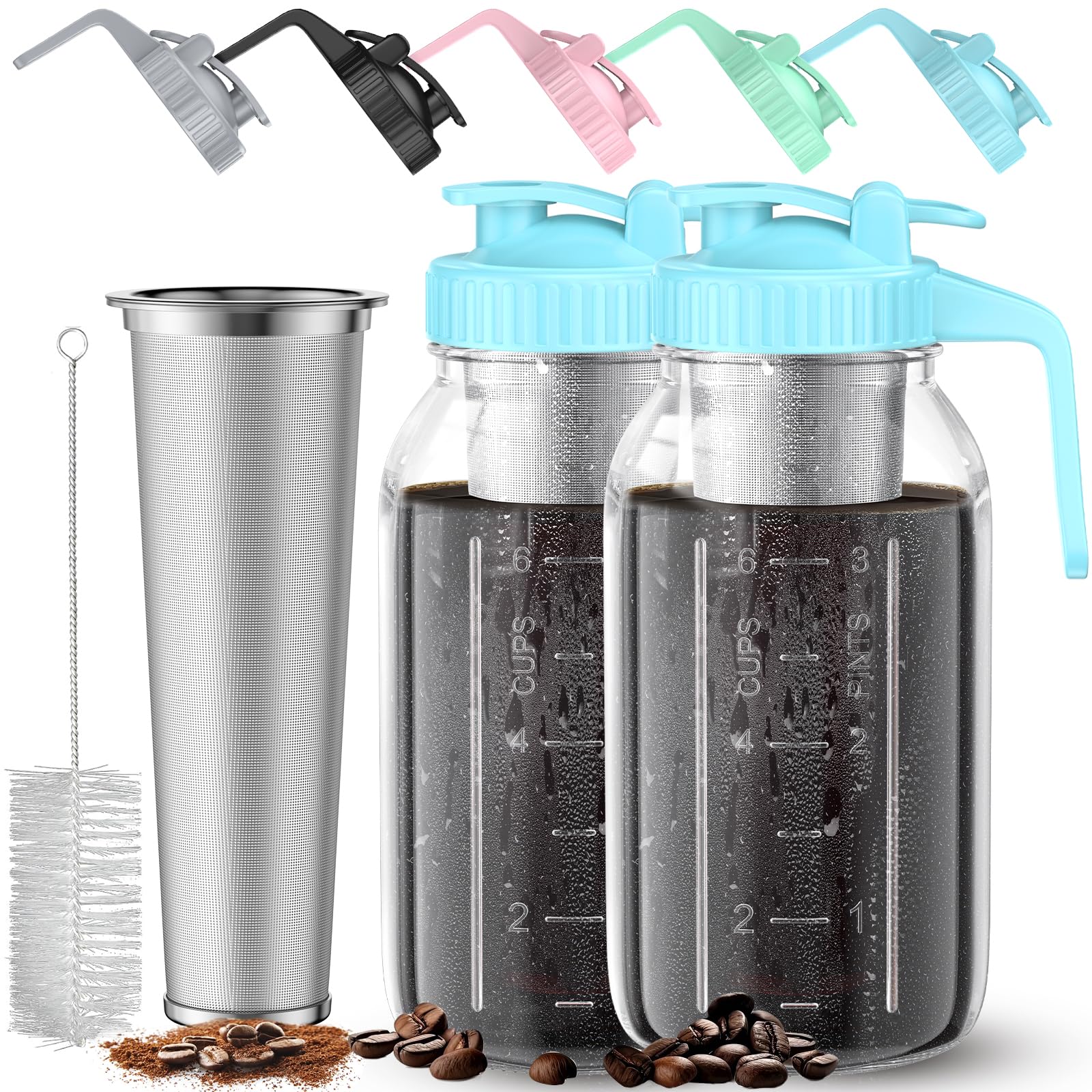 AHOMSEL 2-Pack 64 oz Cold Brew Coffee Maker Jar