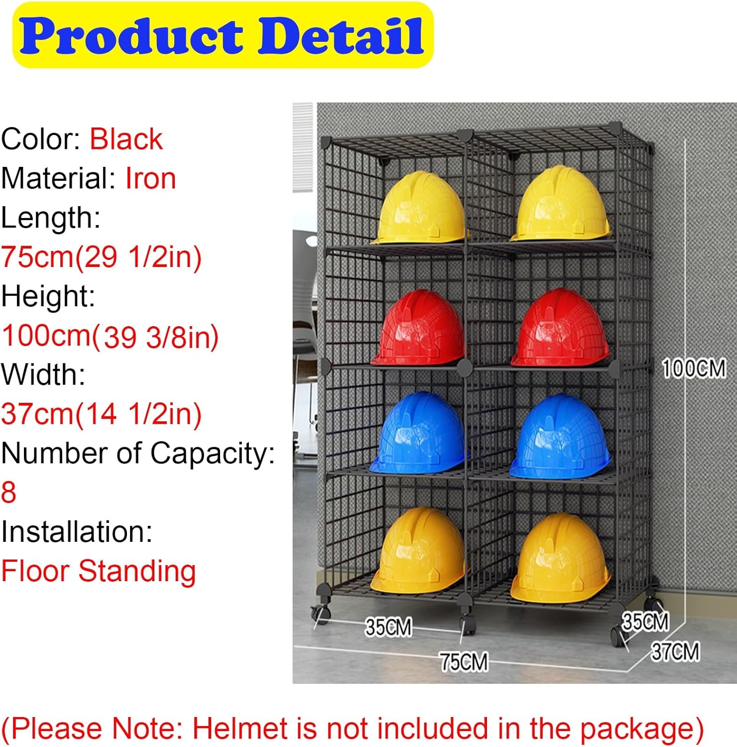4/6/8 Tier Metal Helmet Storage Rack with Roller - Heavy Duty Hard Hat Stand for Home & Commercial Use, Wire Shelving Organizer for Pantry, Closet & Clothes (75x100cm)