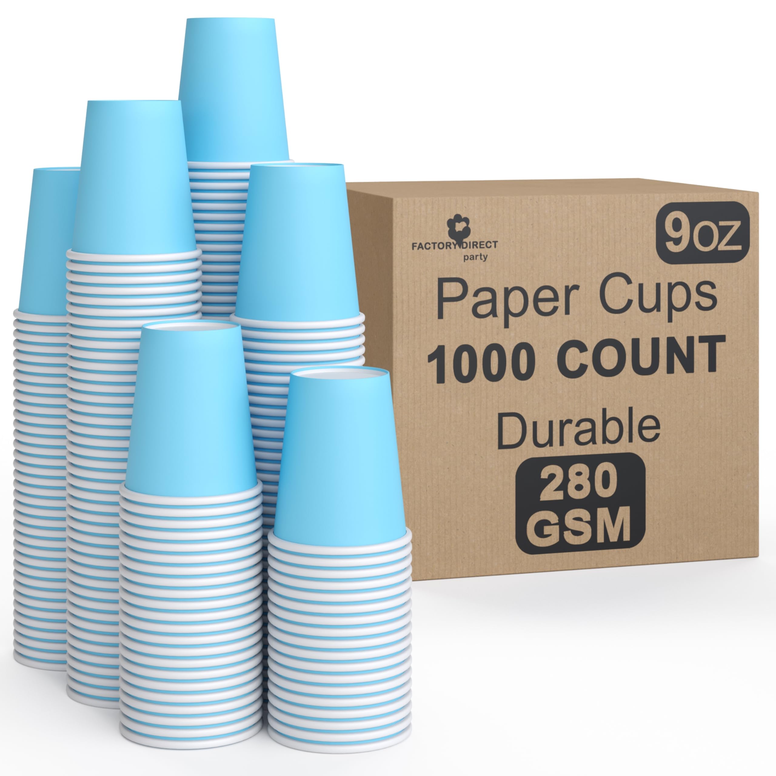 Exquisite Light Blue Paper Cups - 9 Oz Disposable Coffee Cups for Hot/Cold Drinks - Durable Coffee & Tea Cups To Go - Paper Party Cups