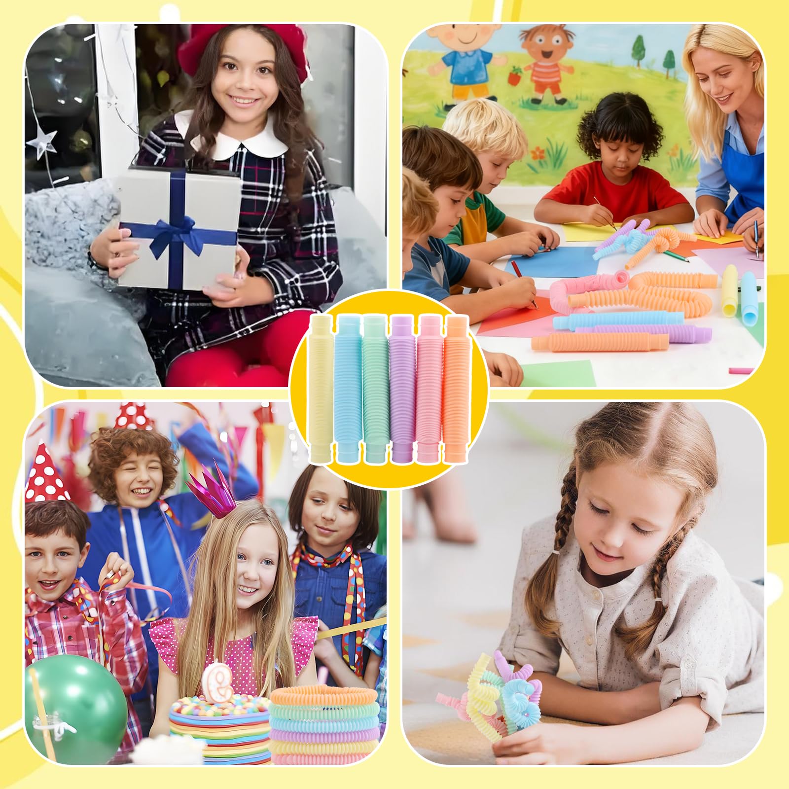 LOMIMOS 24 sztuki Pop Tubes, mini rurki sensoryczne, kolorowe rurki ze stretchem, zabawka dla dzieci i dorosłych