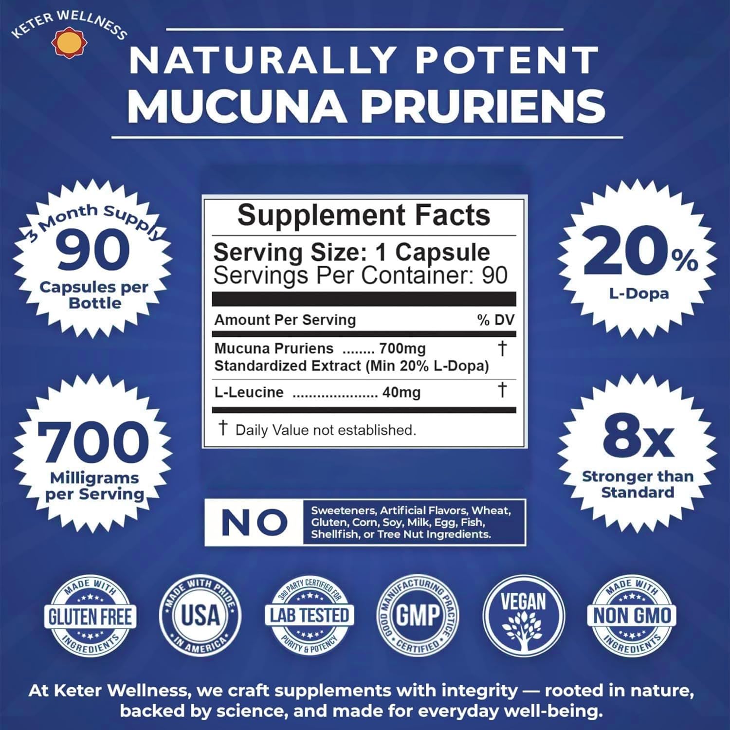 Mucuna Pruriens 20% L-Dopa – Standardized Velvet Bean Extract for Natural Dopamine, Focus & Mood Support – Pure 8:1 Concentrated Herbal Supplement – Vegan, Non-GMO, 90 Capsules - Image 3