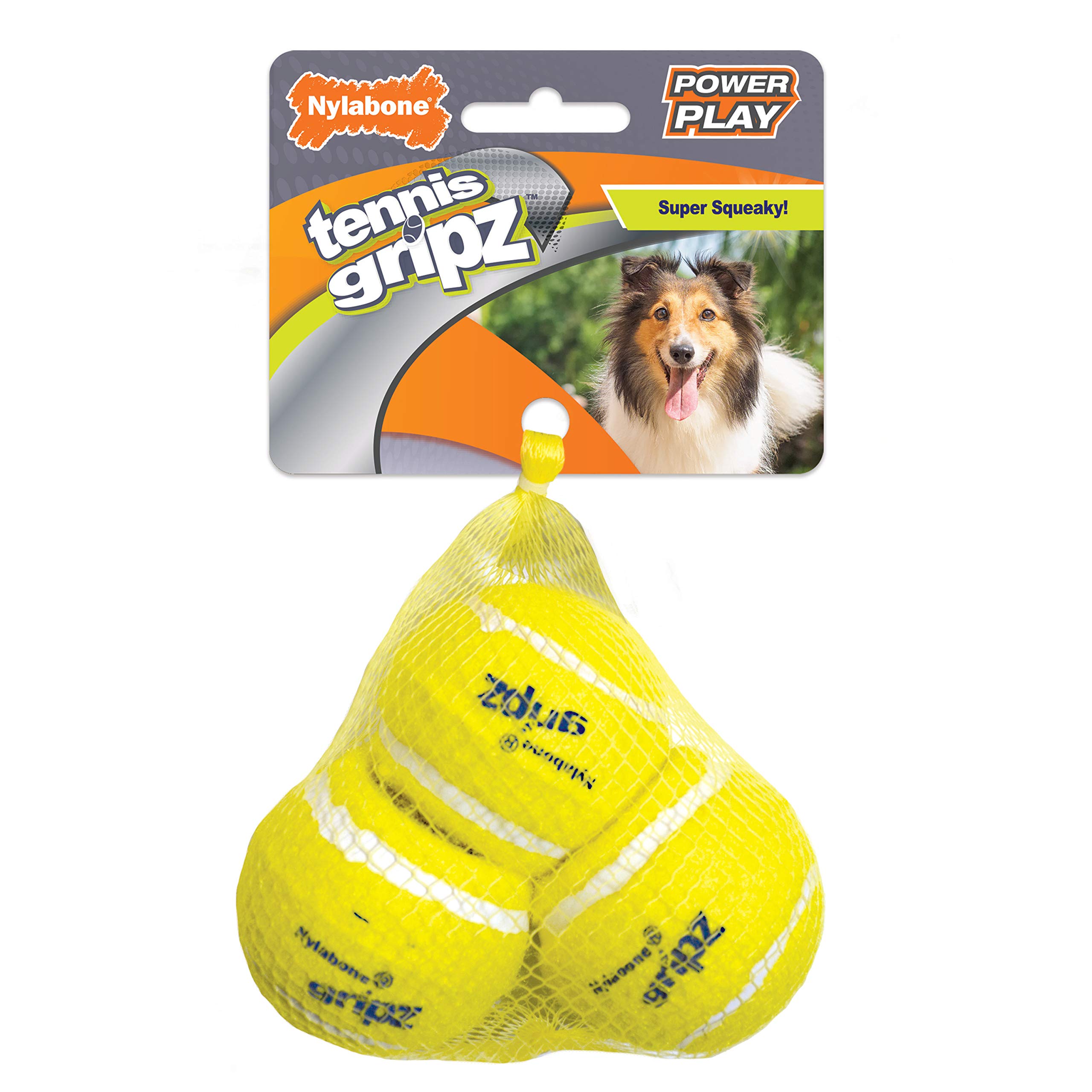 Nylabone Power Play - Pelota de tenis para perro, 3 unidades, tamaño mediano, 6,3 cm