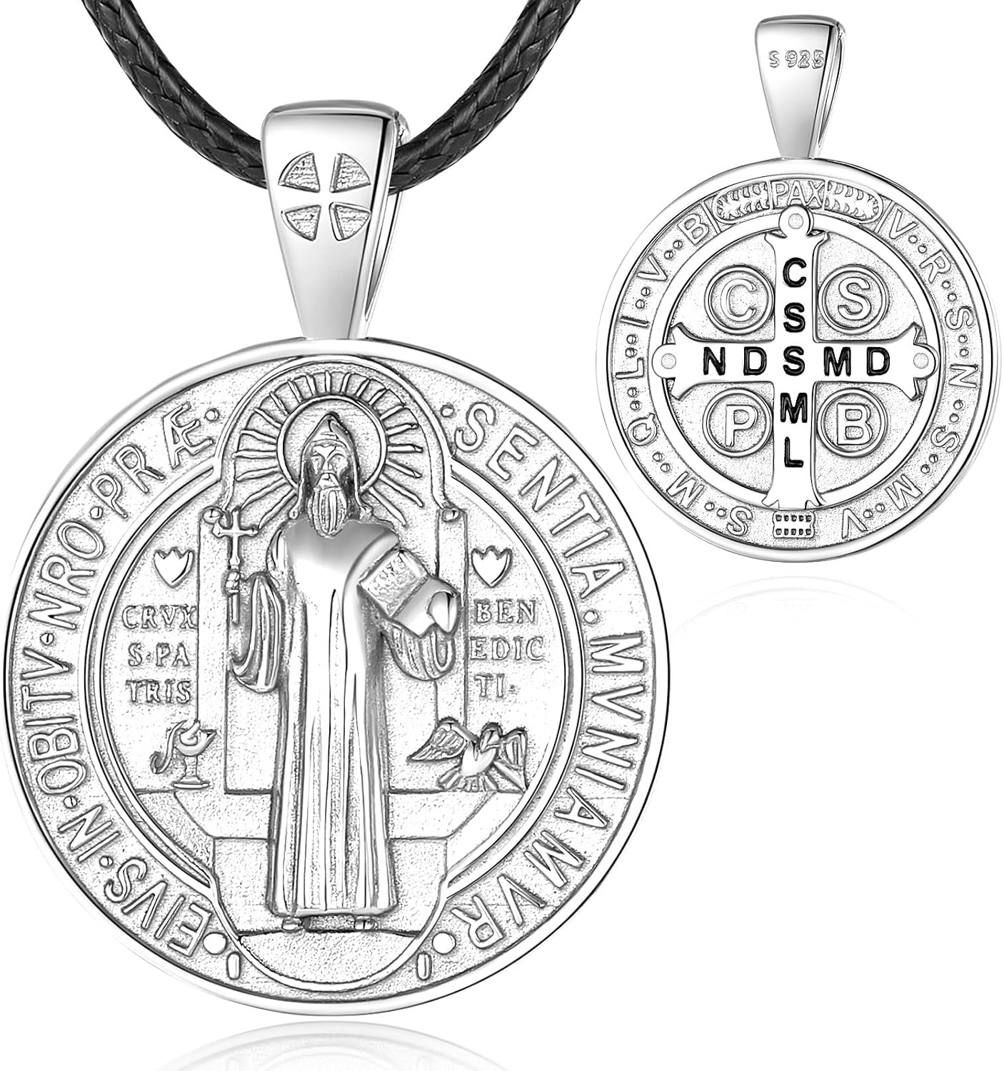 925 Sterling Silver Saint Crucifix Caravaca Cross Necklace Pendant for Men Women,Patron Amulet Medal Jesus Christian Catholic Religious INRI Jewelry Gift for Men Women