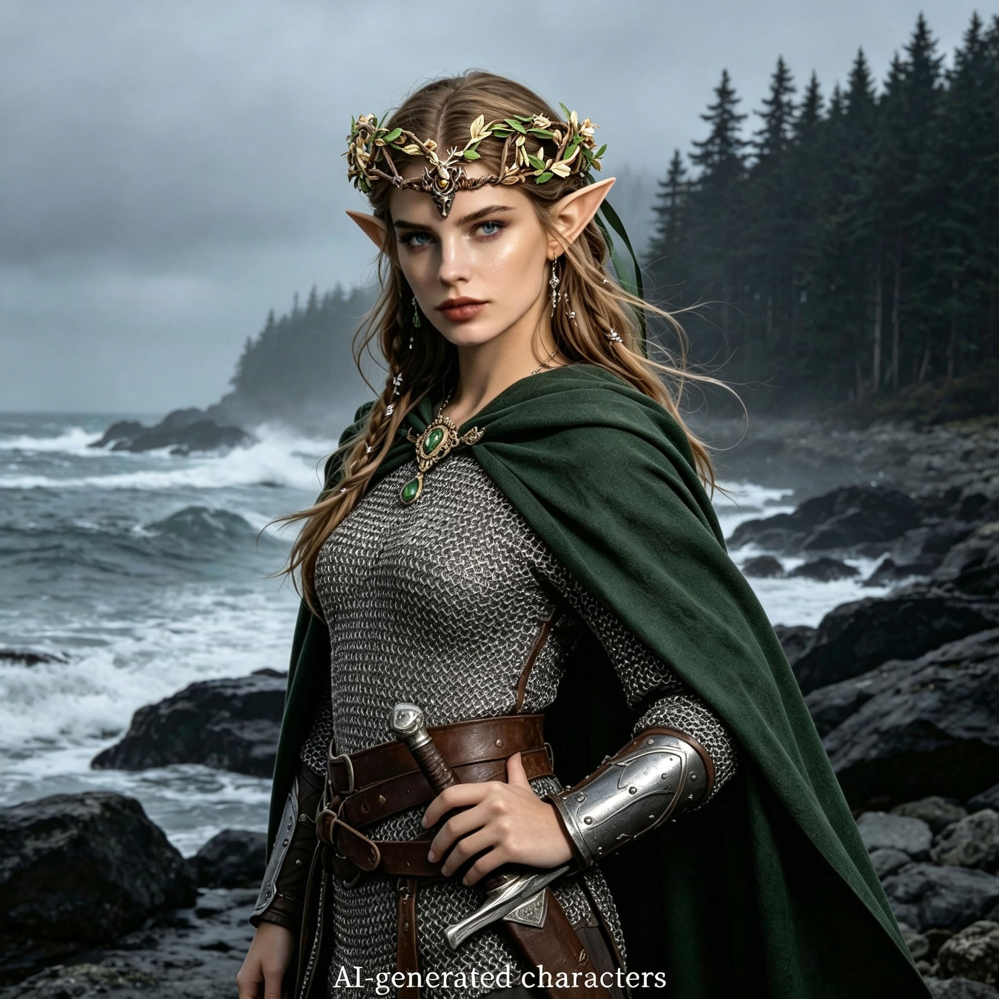 LaVenty Woodland Elf Crown Fairy Costume Medieval Viking Fairy Headpiece, Gray - Image 6