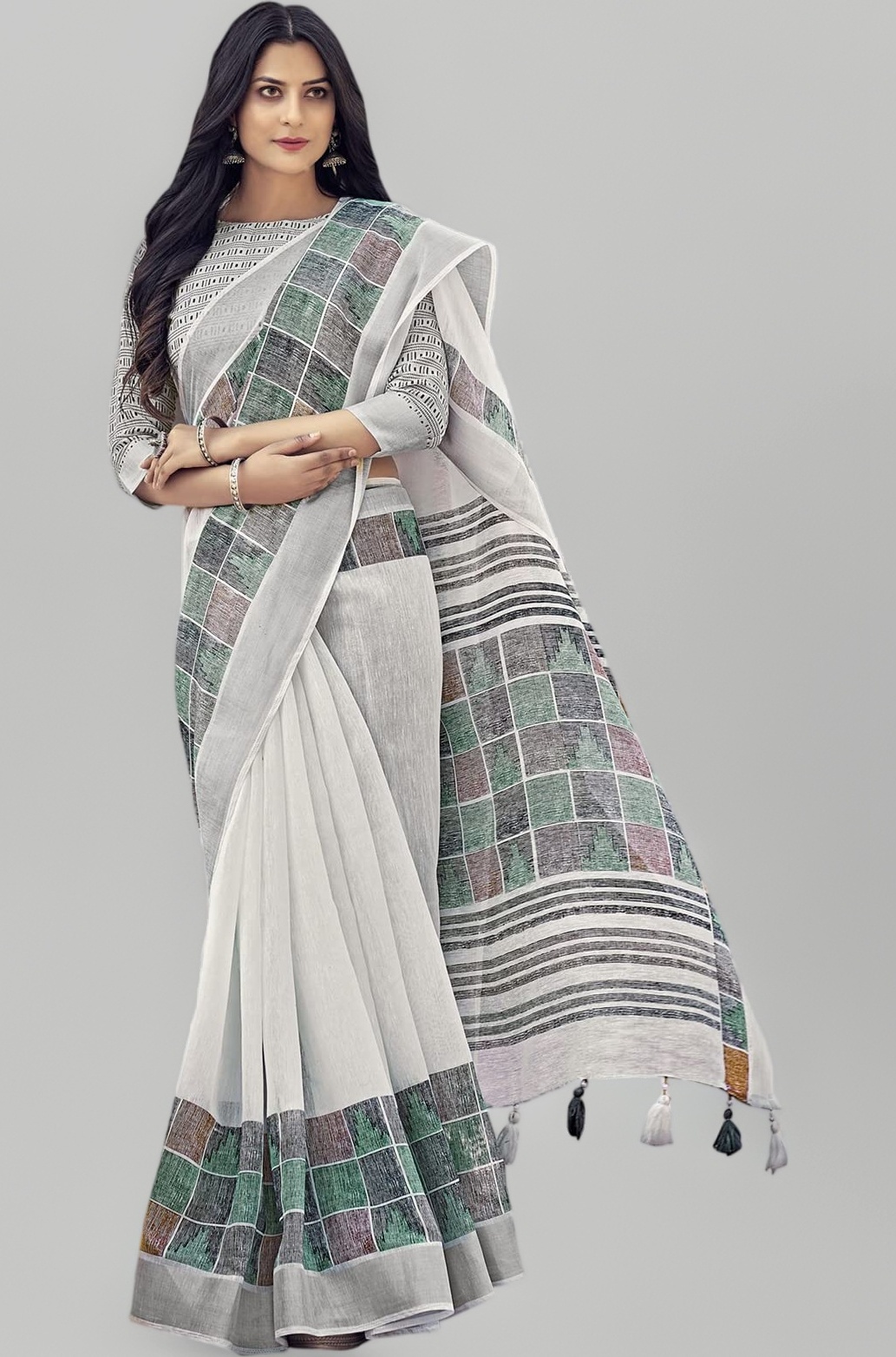 Women's Printed Cotton Saree with Unstitched Blouse Piece
