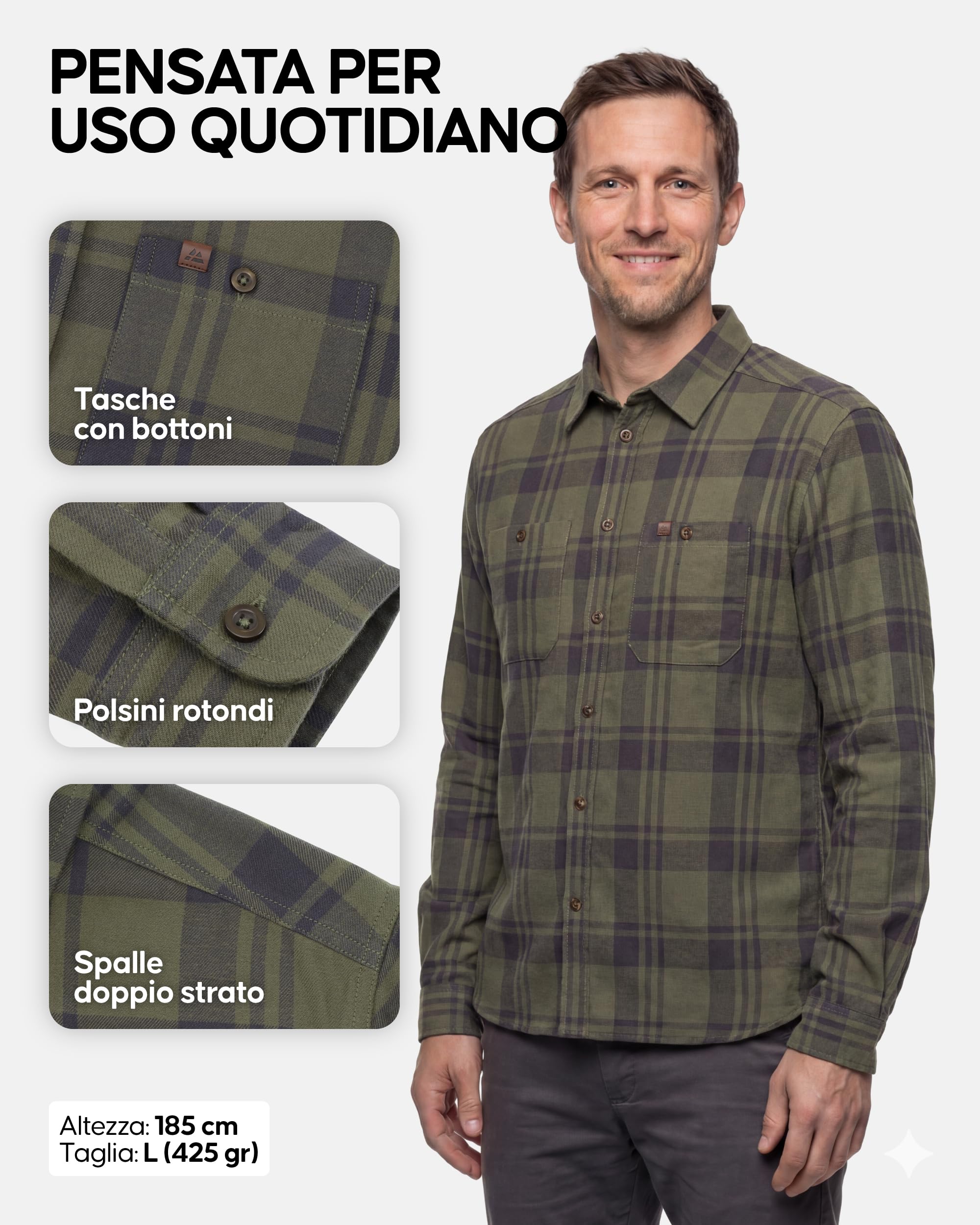 DANISH ENDURANCE Camicia Flanella Uomo, Cotone Biologico, Stile Casual | Camicia in flanella, cotone biologico morbido e resistente con vestibilità comoda, per uso quotidiano e attività all'aperto