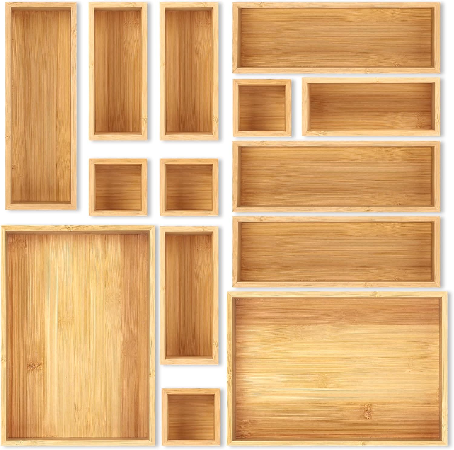  Bamboo Drawer Organizer Set, Individual Wood Storage Organizers