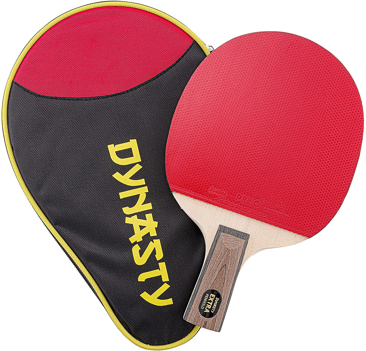 Dynasty Extra Penhold Table Tennis Racket & Case - ITTF Approved Palio Rubbers - Chinese Style Ping Pong Paddle