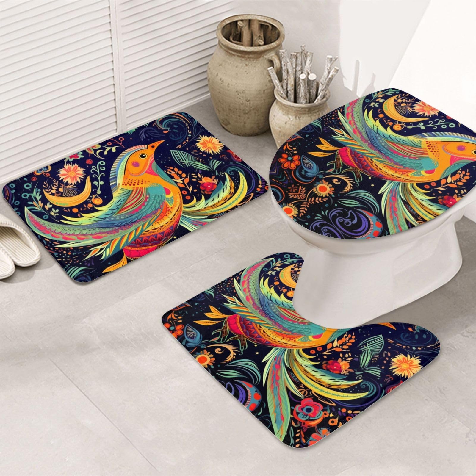 Tapis de salle de bain flanelle BONDIJ avec contour WC et housse abattant