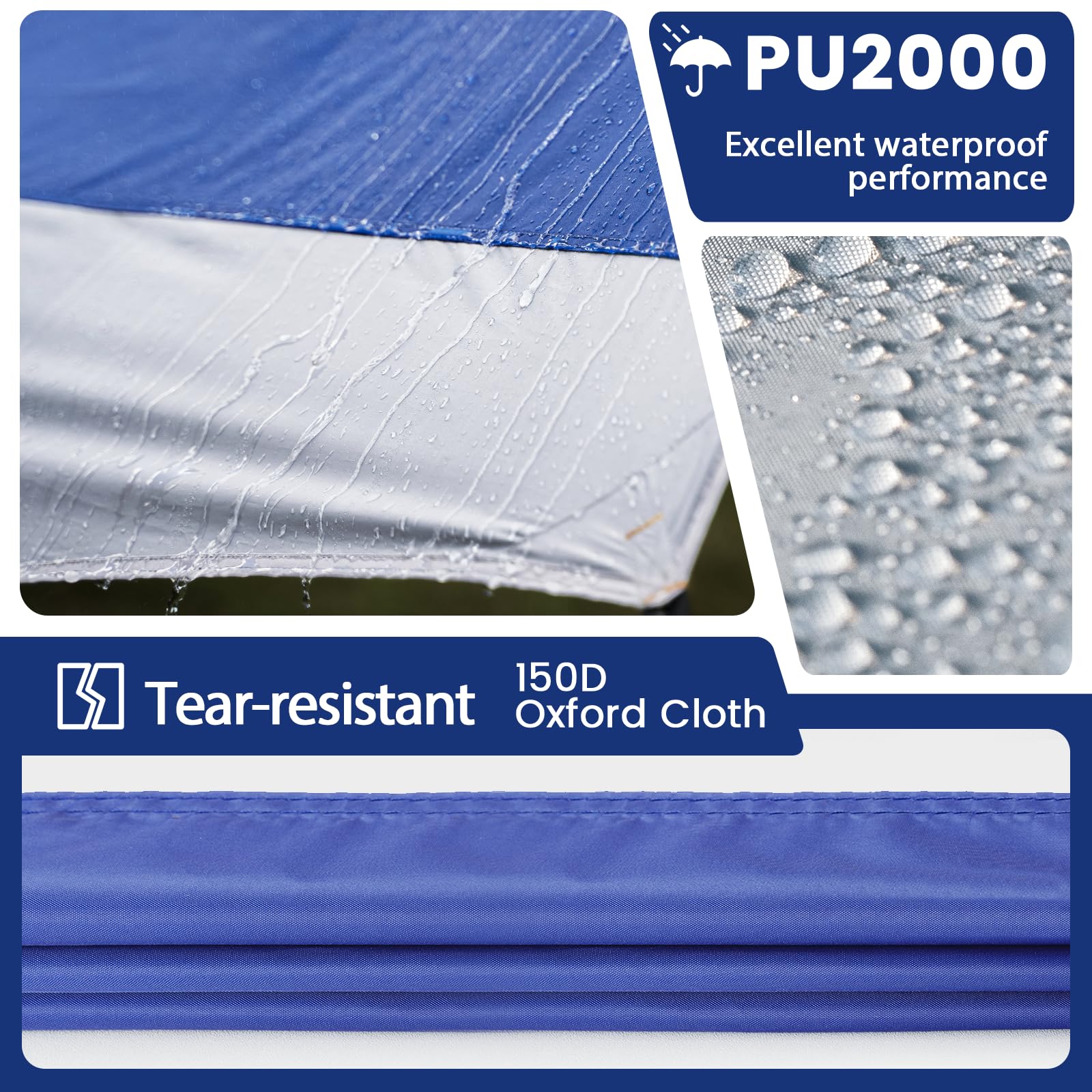 Toldo de Camping con 2 Postes, 3.7 x 4.3 m, toldo Impermeable PU2000+, UPF 50+, Revestimiento Plateado, Lona Impermeable con Ojales para Camping, mochileros, Senderismo