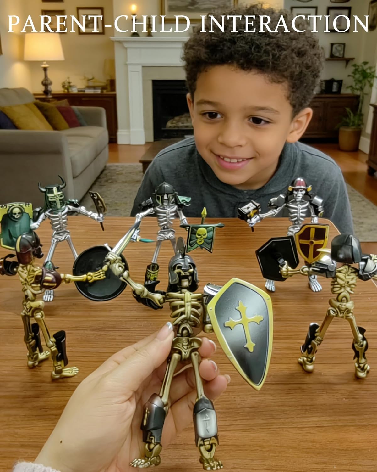 T13 Skeleton Action Figures 6 Pack - DIY Roman Gladiator Model Kit, Articulated Buildable Warriors with Armor & Weapons for Kids, Halloween, Collector Display Desk Decor (Gold & Silver)