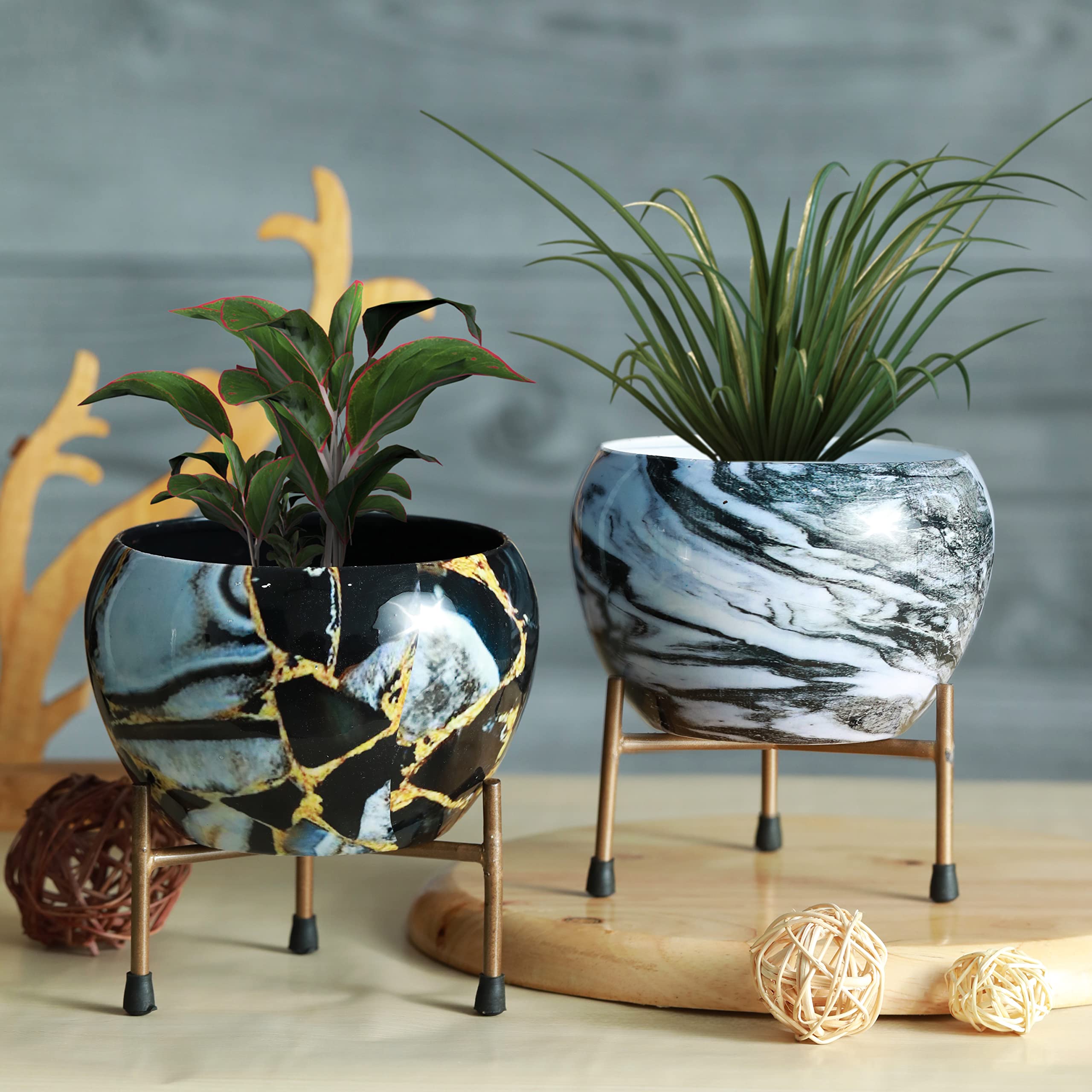 Stylish Metal Planters with Tripod Stands - Set of 2 -9