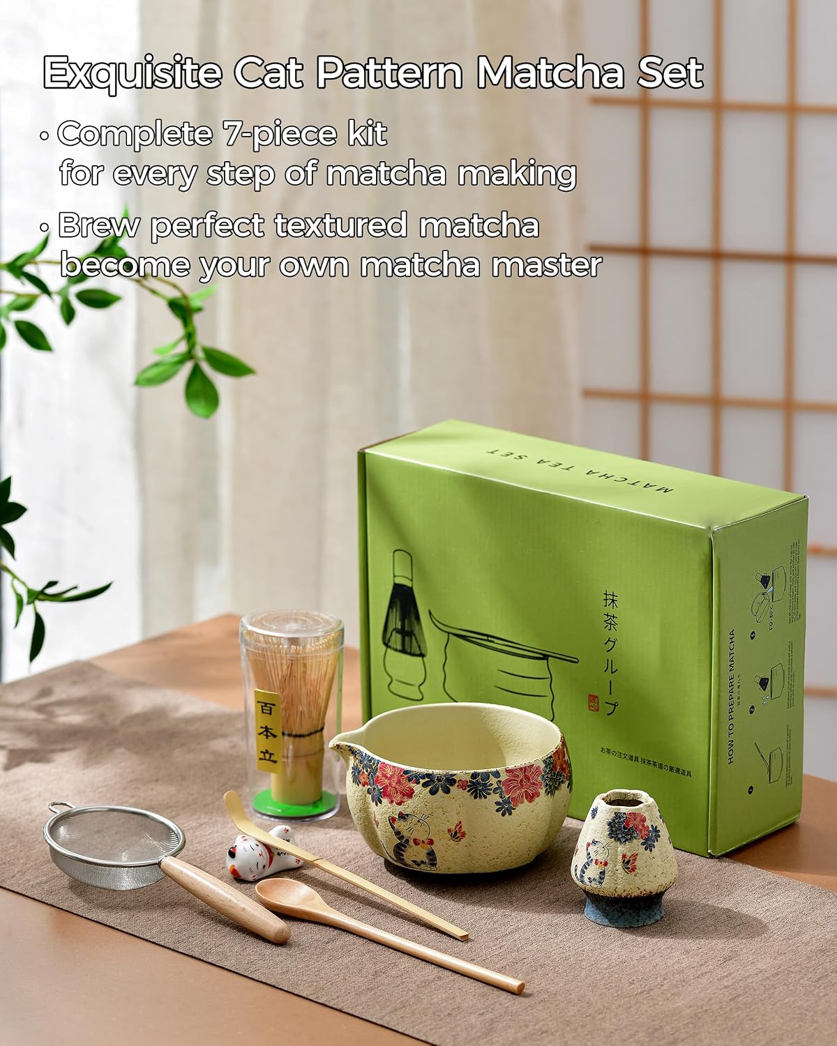 VANROS Matcha Set, 7‑Piece Ceramic Matcha Making Kit