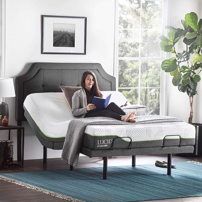 Lucid L300 Adjustable Bed Base with Lucid 10 inch Latex Hybrid Mattress