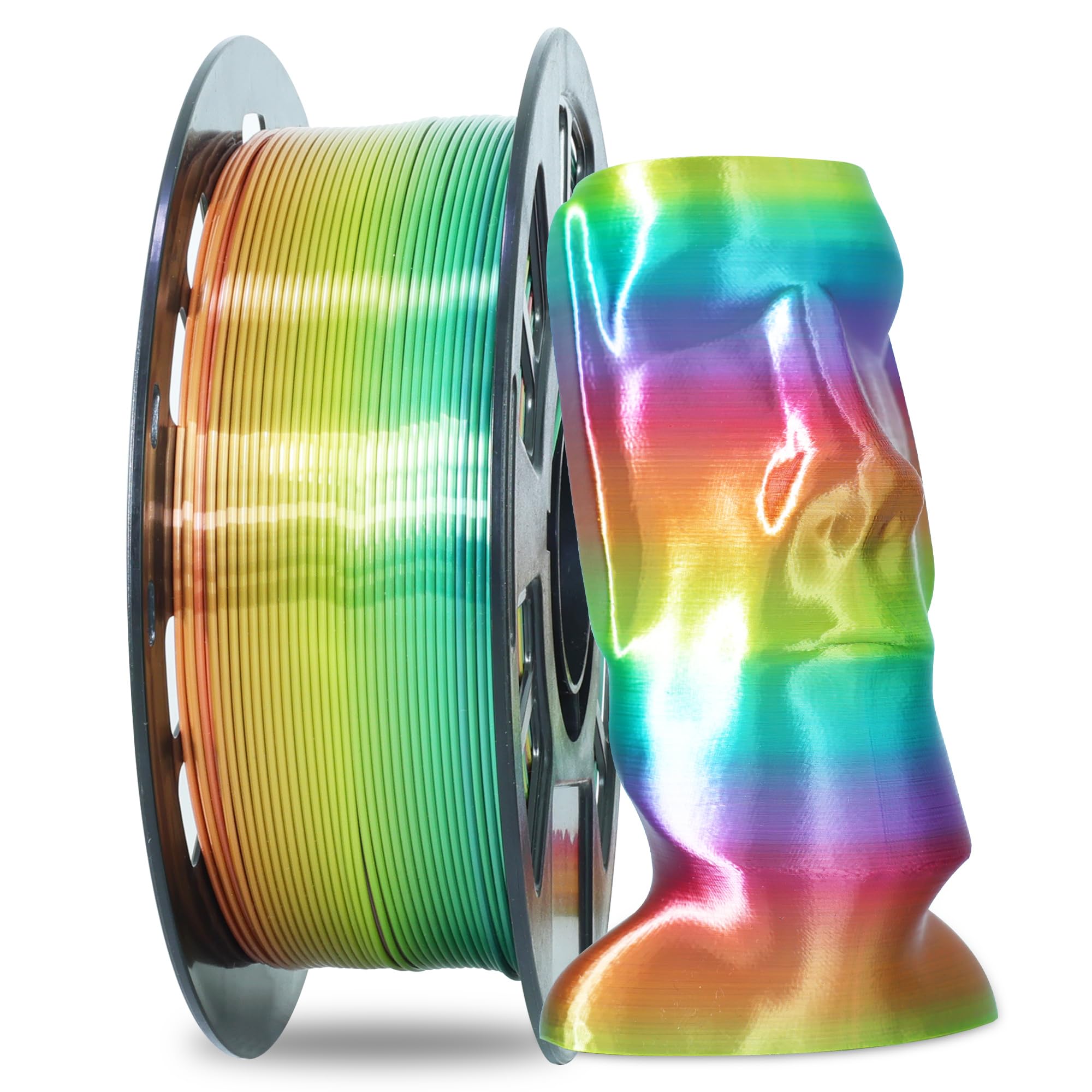 MIKA3D 1.75mm 1Kg Silk Shiny PLA Most Basic Popular Multicolored Fast Color Change Rainbow 3D Printing Filament, Color Change Gradually Random Quickly, 2.2lbs 3D Printing Material