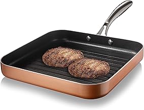 Gotham Steel Copper Cast Non Stick Grill Pan, 10.5" Indoor Stove Top Grill with Stay Cool Handle, Durable Lightweight Bacon Pan/Grill for Stovetop, Even Heating, Dishwasher Oven Safe, 100% Toxin Free